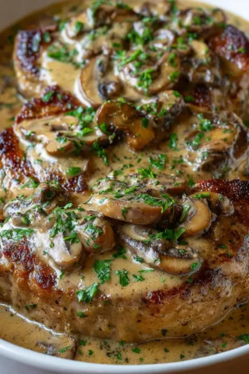 Oven Baked 3-Ingredient Creamy Mushroom Beef Chops