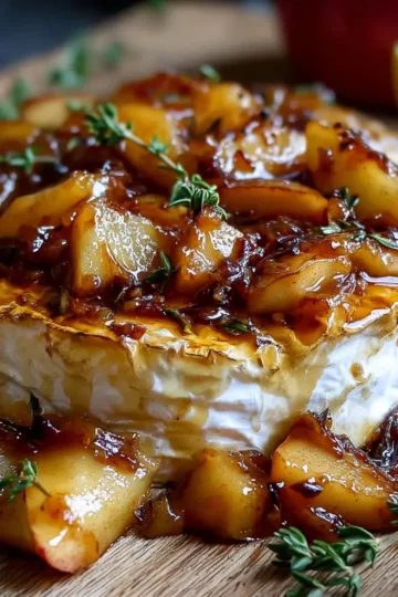 Golden Baked Brie with Caramelized Apples and Thyme