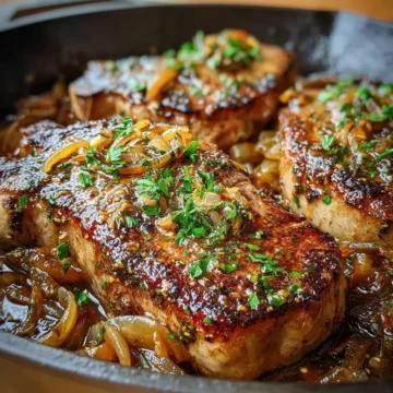 Garlic Butter Baked Beef Chops with Caramelized Onions