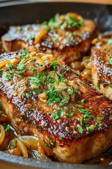 Garlic Butter Baked Beef Chops with Caramelized Onions