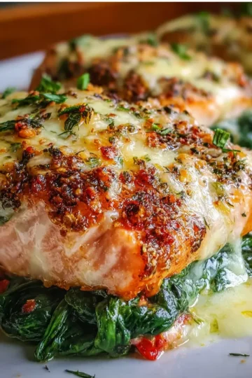 Mediterranean Baked Salmon with Spinach and Mozzarella