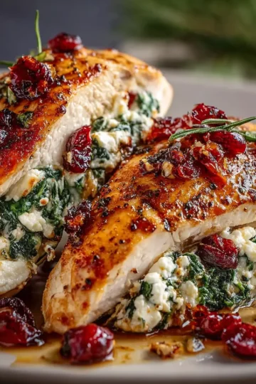 Cranberry & Spinach Stuffed Chicken Breasts with Goat Cheese