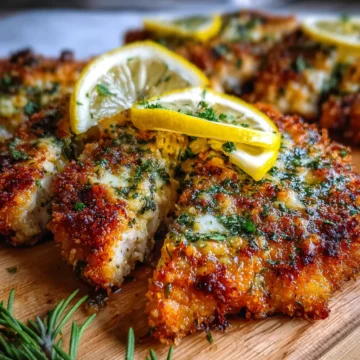 Crispy Baked Hot Honey Lemon Feta Chicken Cutlets with Herb Crust