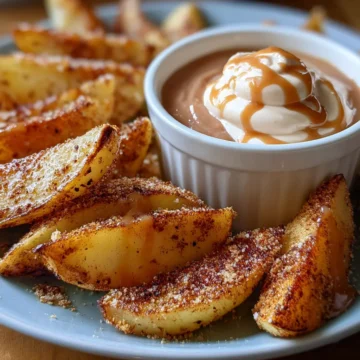 Air Fried Apple Wedges with Caramel Whipped Cream Dipping Sauce
