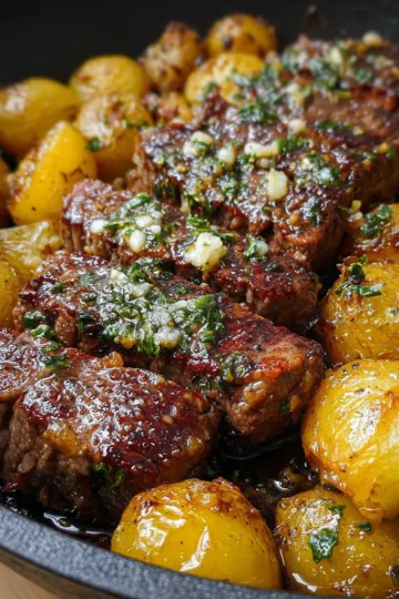 Quick Garlic Butter Steak & Crispy Potatoes Skillet