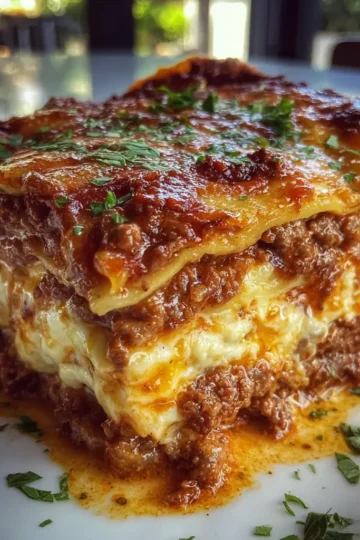 Classic Beef Lasagna with Rich Bolognese & Creamy Cheese Layers