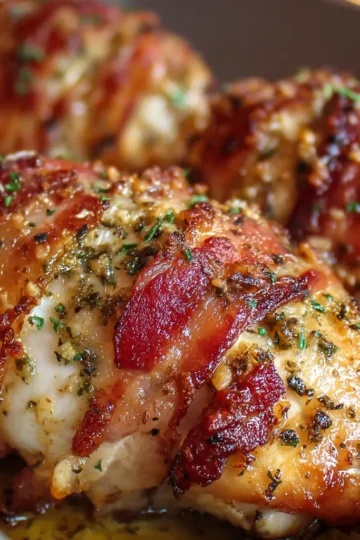 Turkey Bacon Wrapped Garlic Parmesan Chicken