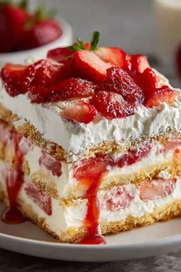 Strawberries and Cream Eclair Cake
