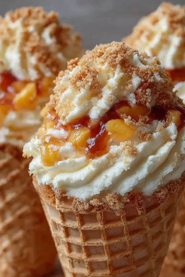 Peach Cobbler Cheesecake Cones