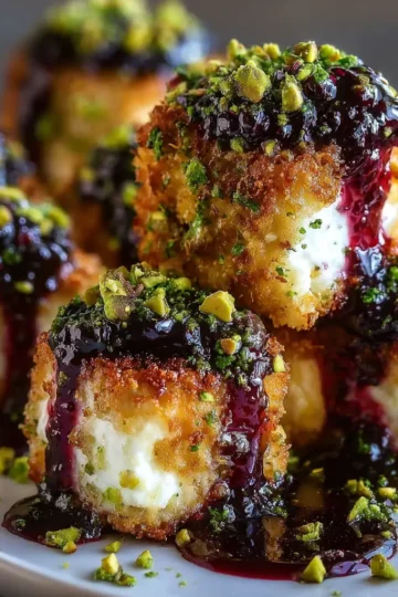 Pistachio-Crusted Feta Bites with Blackberry Honey Glaze