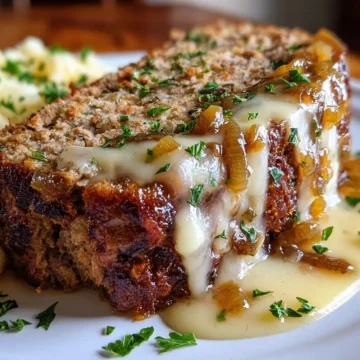 Crockpot French Onion Meatloaf with Melted Swiss Cheese