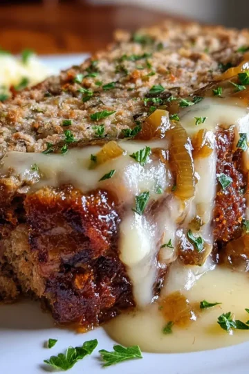 Crockpot French Onion Meatloaf with Melted Swiss Cheese