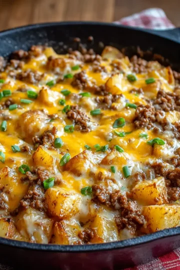 Ground Beef and Potato Cheesy Skillet