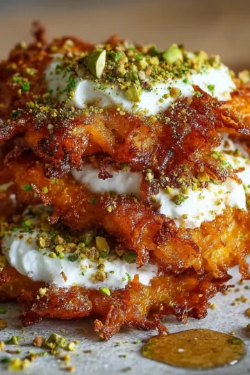 Crispy Sweet Potato Fritters with Whipped Ricotta, Honey & Pistachio Crunch