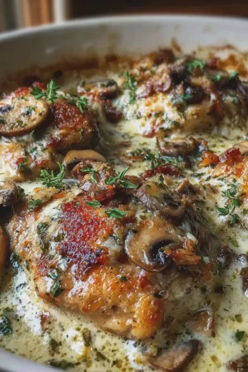 Creamy Garlic Mushroom Chicken Bake