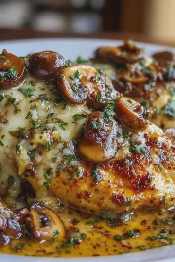 Cheesy Mushroom Smothered Chicken