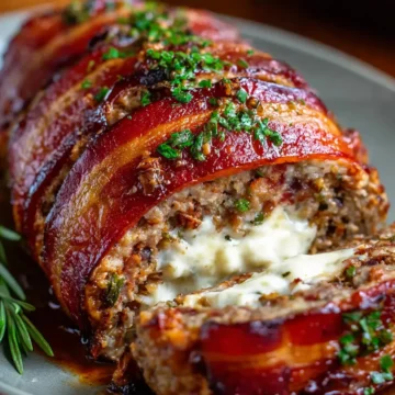 Mozzarella Stuffed Turkey Bacon Wrapped Meatloaf