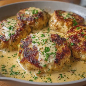 Cheesy Baked Chicken Patties in Creamy Sauce