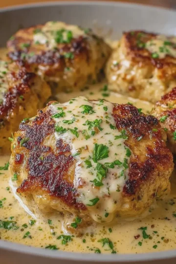 Cheesy Baked Chicken Patties in Creamy Sauce