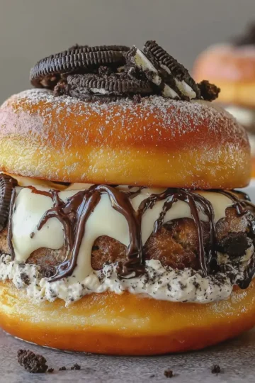 OREO CHEESECAKE STUFFED DONUT BURGER