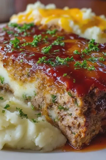 Meatloaf with Mashed Potatoes and Cheese