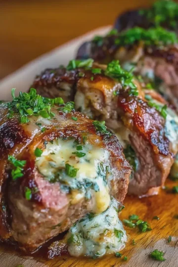 Cheesy Garlic Stuffed Steak Rolls