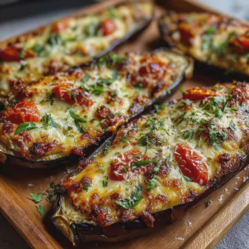 Cheesy Roasted Eggplant Boats