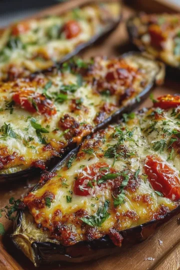 Cheesy Roasted Eggplant Boats