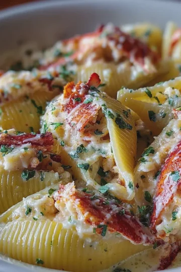 Lobster-Stuffed Pasta Shells in Creamy Garlic Sauce