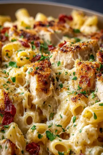 Garlic Parmesan Chicken Pasta Bake