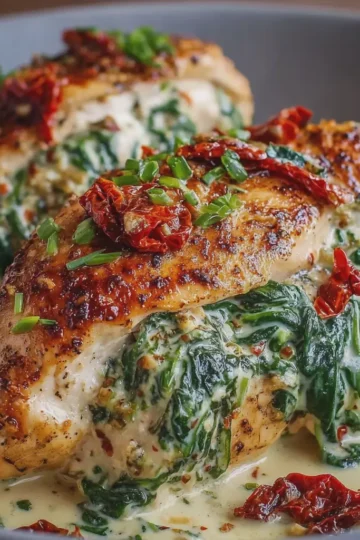 Creamy Spinach Stuffed Chicken with Sun-Dried Tomatoes