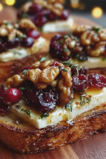 Warm Brie & Cranberry Walnut Crostini with Hot Honey