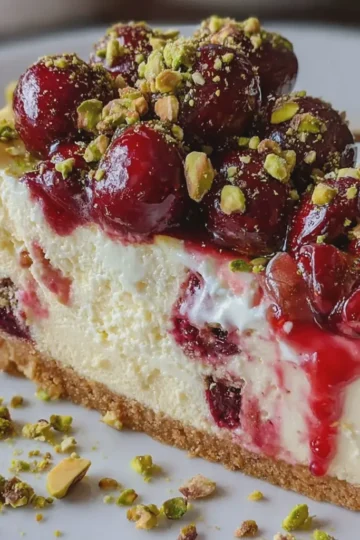 Cherry Pistachio Cream Cheesecake