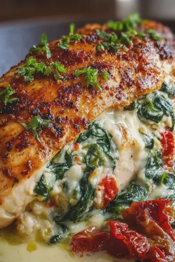 Sundried Tomato, Spinach, and Cheese Stuffed Chicken