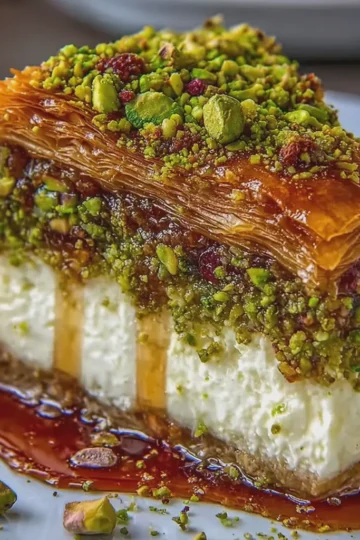 Honeyed Pistachio Baklava Cheesecake