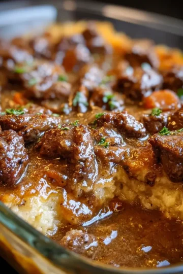 Oven Baked 3-Ingredient Amish Beef & Gravy Bake