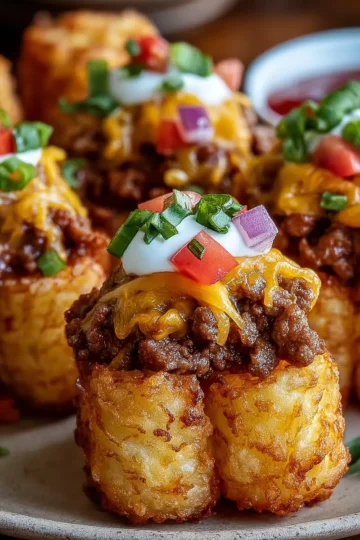 Cheeseburger Stuffed Tater Tot Cones