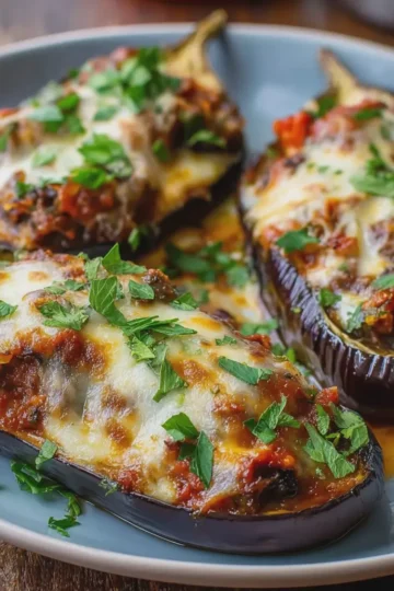 Spanish Stuffed Eggplants with Melted Cheese
