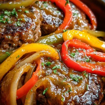 Slow Cooker Smothered Pepper & Onion Burger Steaks