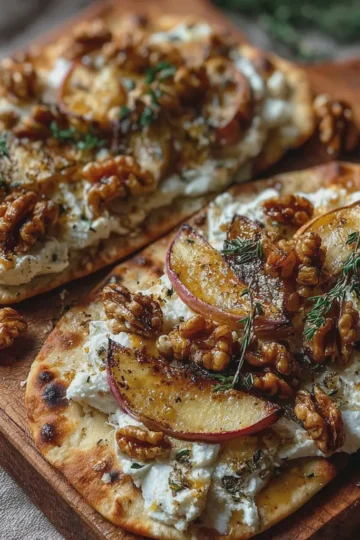 CRISPY FLATBREAD WITH RICOTTA, ROASTED APPLES & WALNUTS