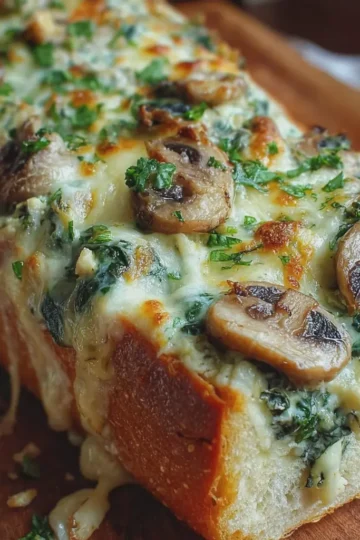 Cheesy Spinach, Artichoke & Mushroom Stuffed Baguette