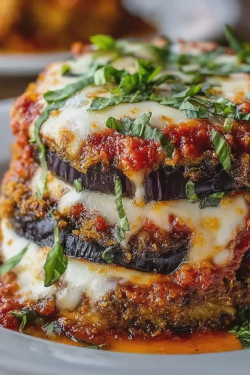 Loaded Cheesy Eggplant Parmesan Stack