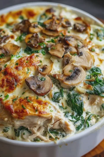 Creamy Cottage Cheese Chicken, Mushroom & Spinach Casserole