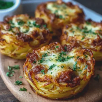 Potato Nests with Meat and Gratinated Cheese