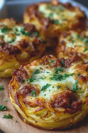 Potato Nests with Meat and Gratinated Cheese