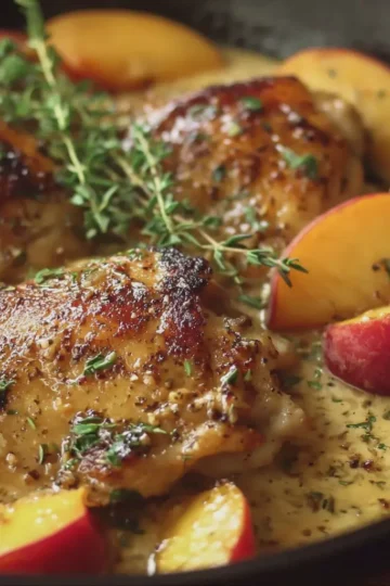 Chicken with Peaches, Lemon Honey Butter Sauce & Fresh Thyme