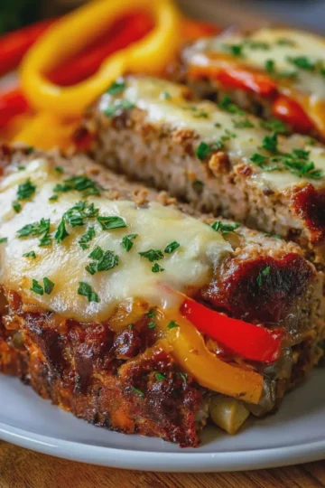 Easy Stuffed Philly Cheesesteak Meatloaf with Peppers & Onions