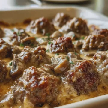 Oven-Baked 4-Ingredient Creamy Mushroom Beef Bake