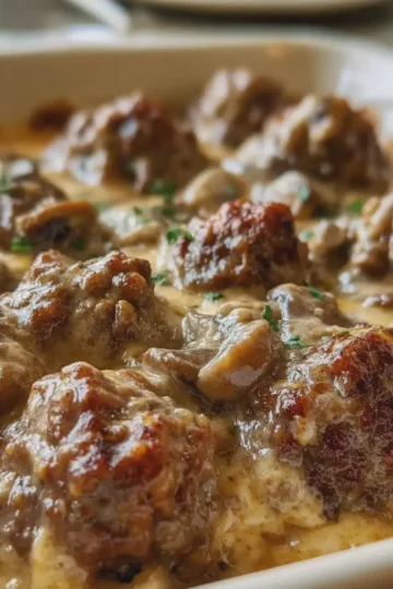 Oven-Baked 4-Ingredient Creamy Mushroom Beef Bake