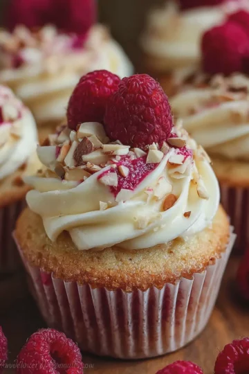 Almond Wedding Cake Cupcakes with Raspberry Filling
